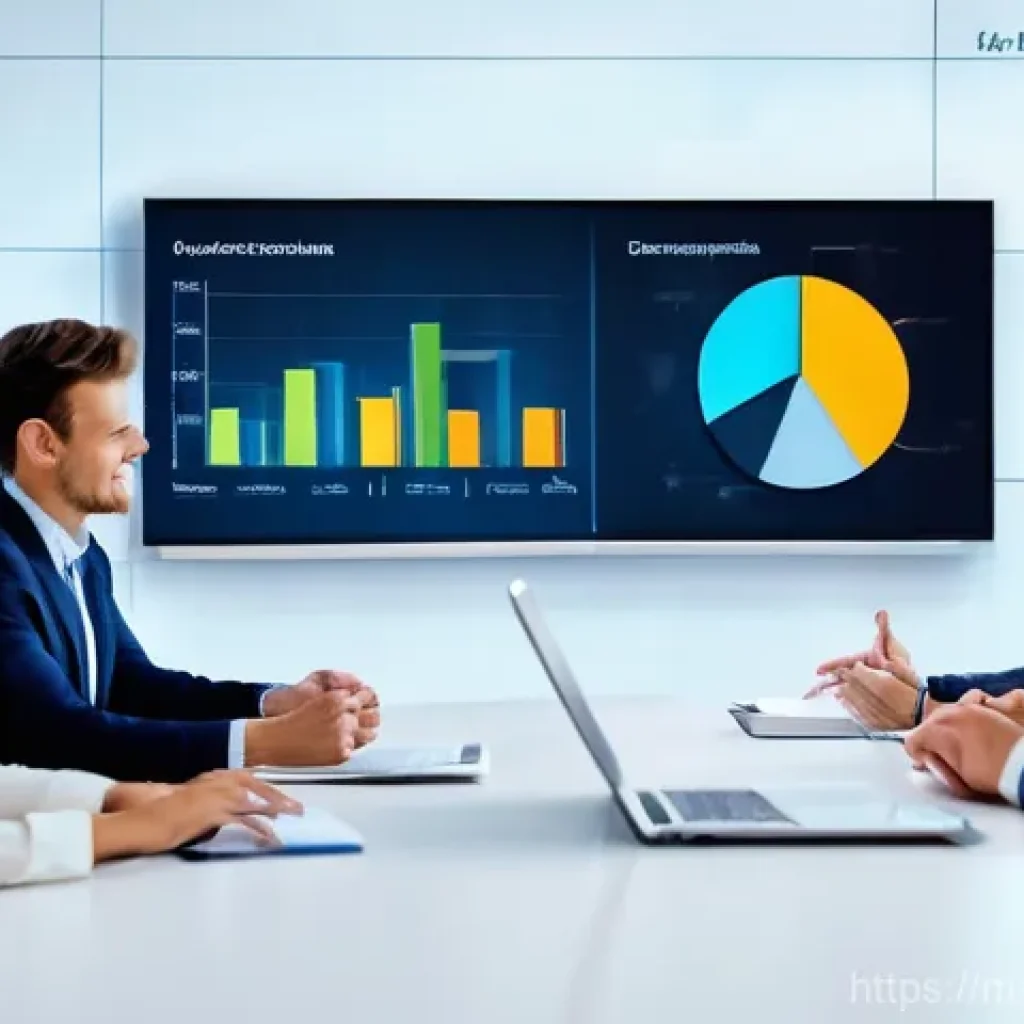 데이터사이언스에서 데이터 시각화 - **Prompt:** A brightly lit, modern office meeting room where a diverse group of five young professio...